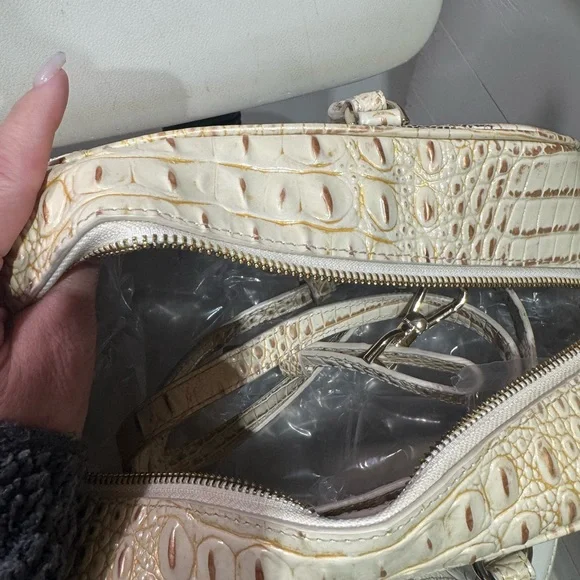 Brahmin Marissa Cream and Brown Crocodile-Embossed Women's Bag - Picture 3 of 3